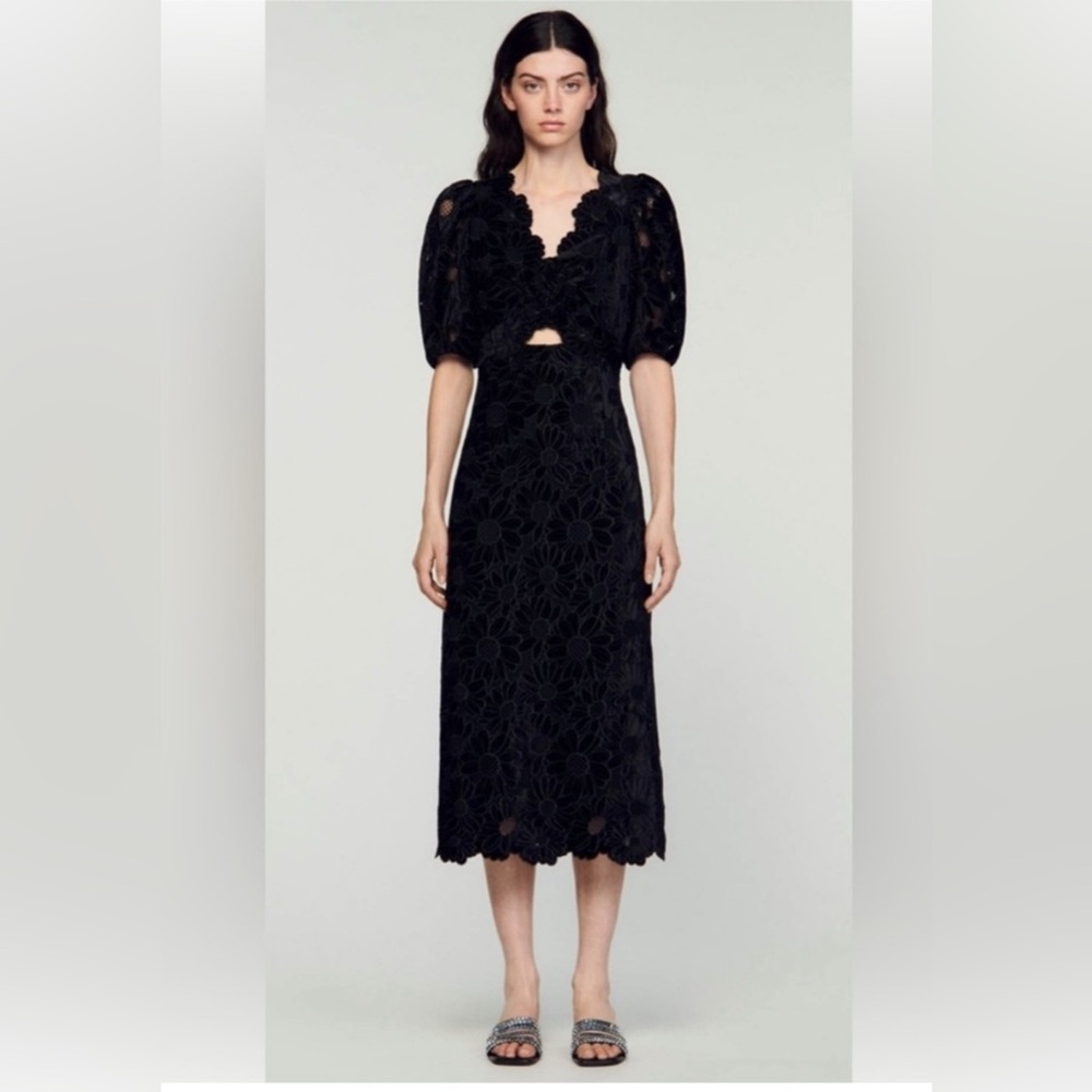 Sandro Black 3/4 Sleeve Dress